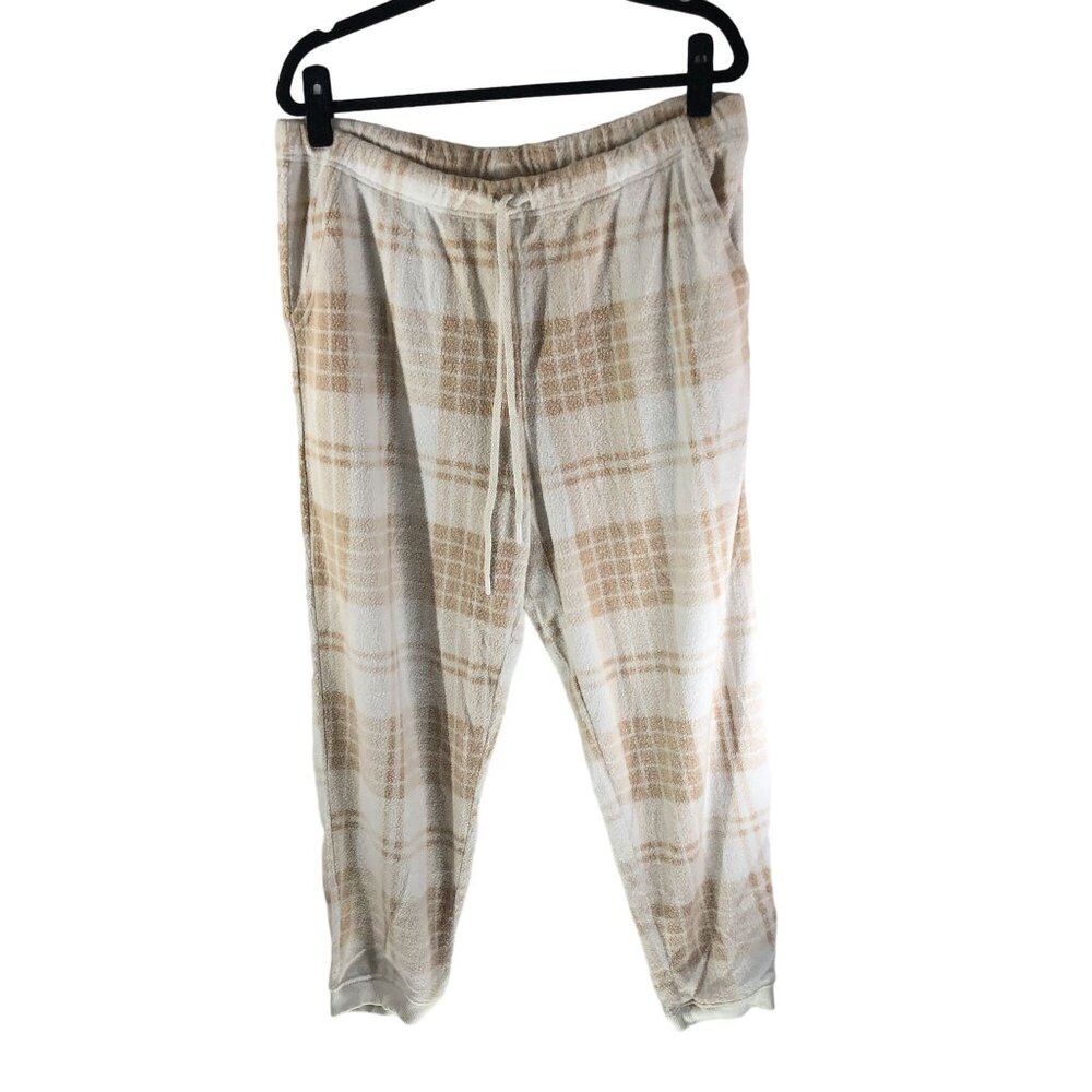 Aerie Womens Casual Plaid Drawstring Lounge Jogger Pants Fuzzy Beige White S